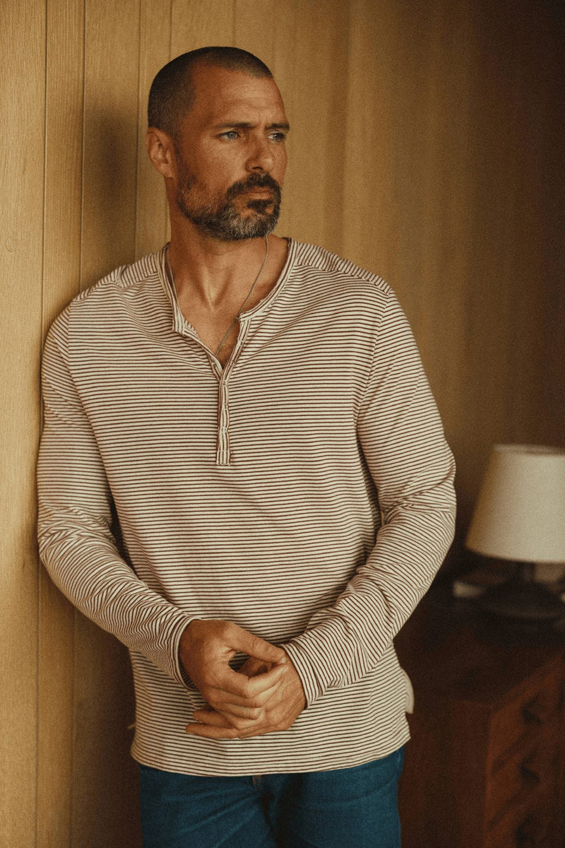 Men's cotton long sleeve henley shirt with button placket