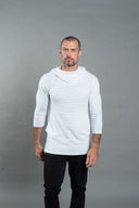 Men's 3/4 Sleeve Cowl Neck Visor Hoodie - White & Navy Thin Stripe - view 3