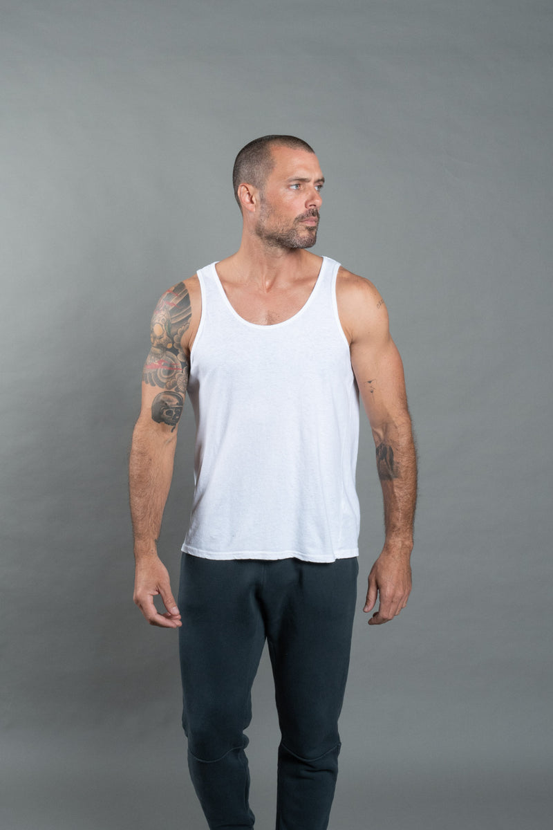 Men's Cotton Linen Tank — White