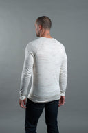 Men's Pullover Sweater - Cream / Pink / Brown Multi-Color Knit - view 3