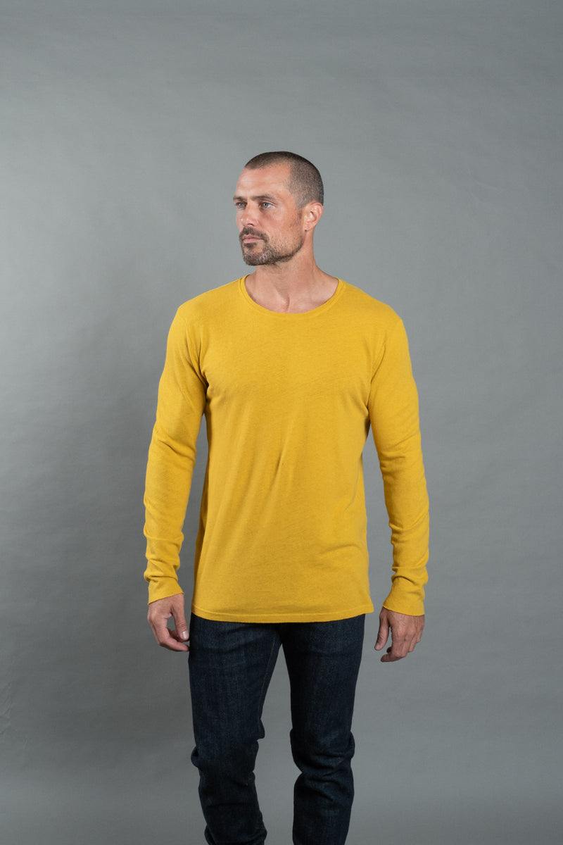 Men's Linen Blend Crew Neck Long Sleeve