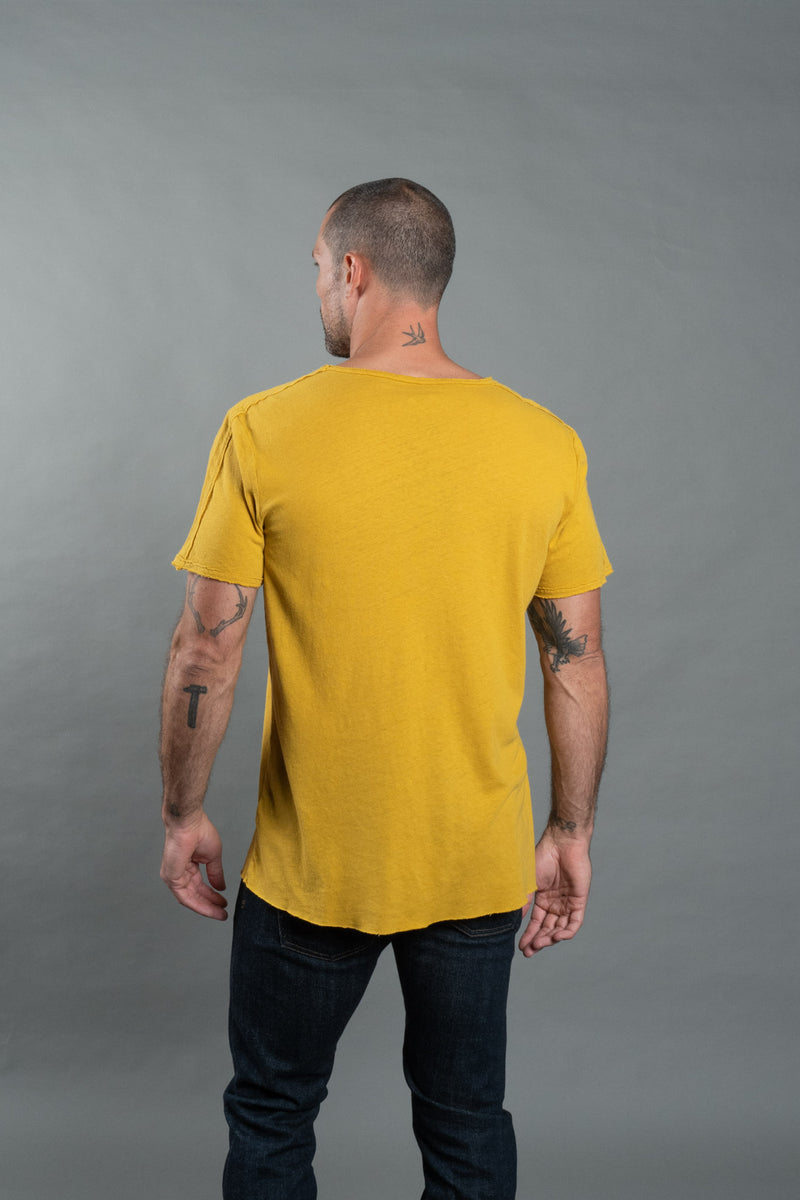 Men's Cotton Linen Patch Sleeve Tee