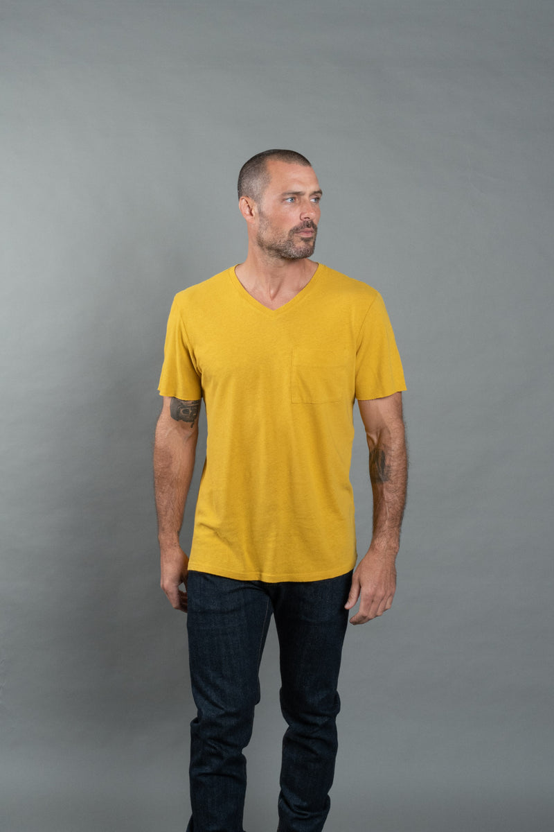 Men's Warren Wide Pocket Cotton Linen V-Neck Tee