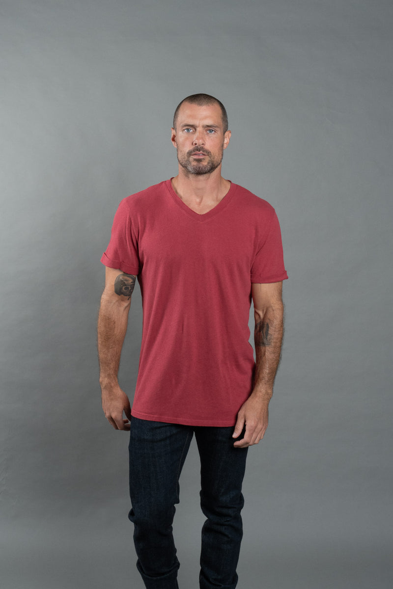 Men's Cotton Linen V-Neck Tee