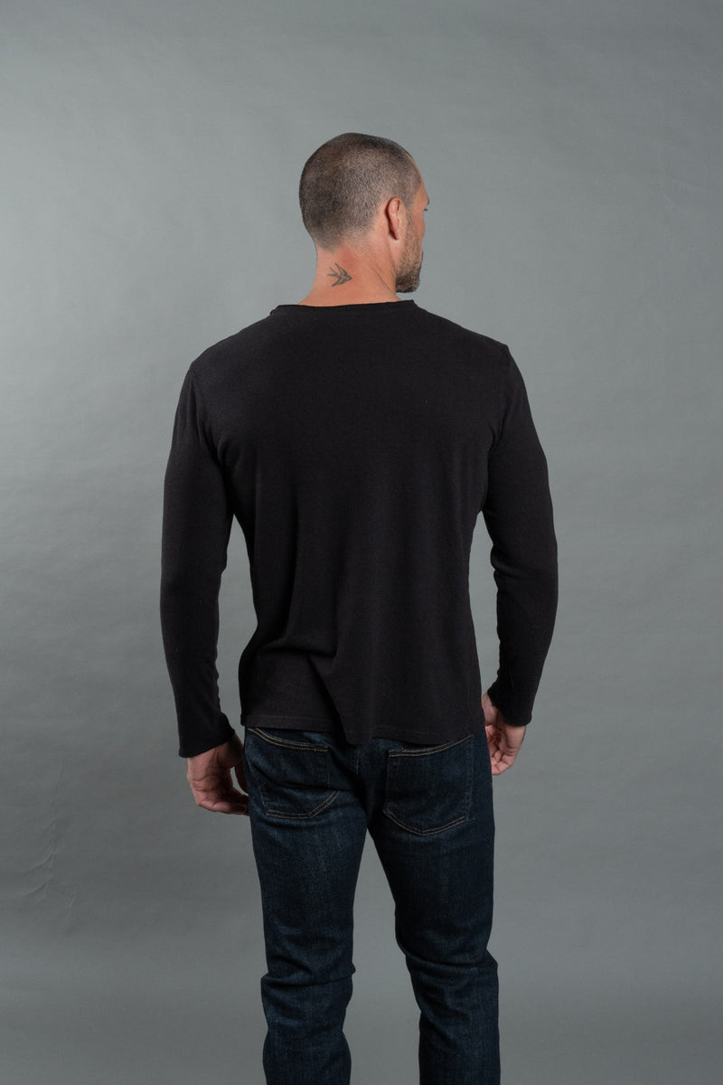 Men's Wallace Raw Neck Cotton Linen Long Sleeve Crew Tee