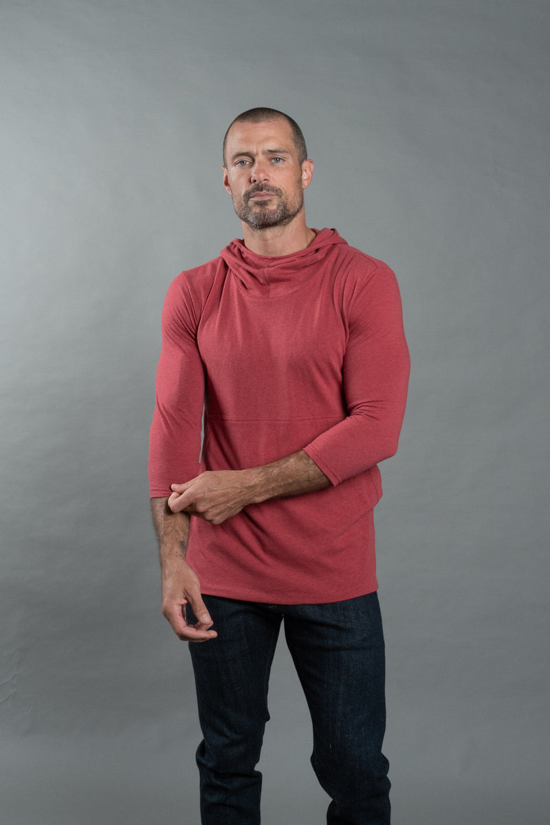 Men's 3/4 Sleeve Cowl Neck Visor Hoodie