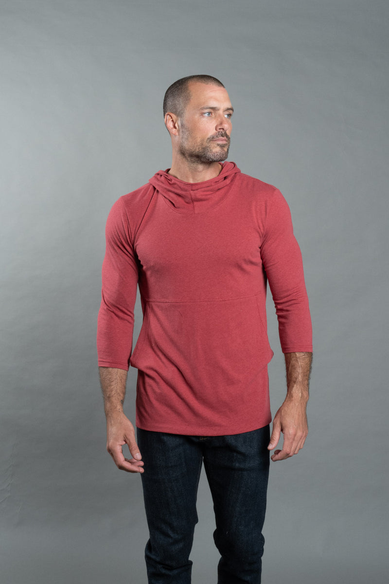 Men's 3/4 Sleeve Cowl Neck Visor Hoodie