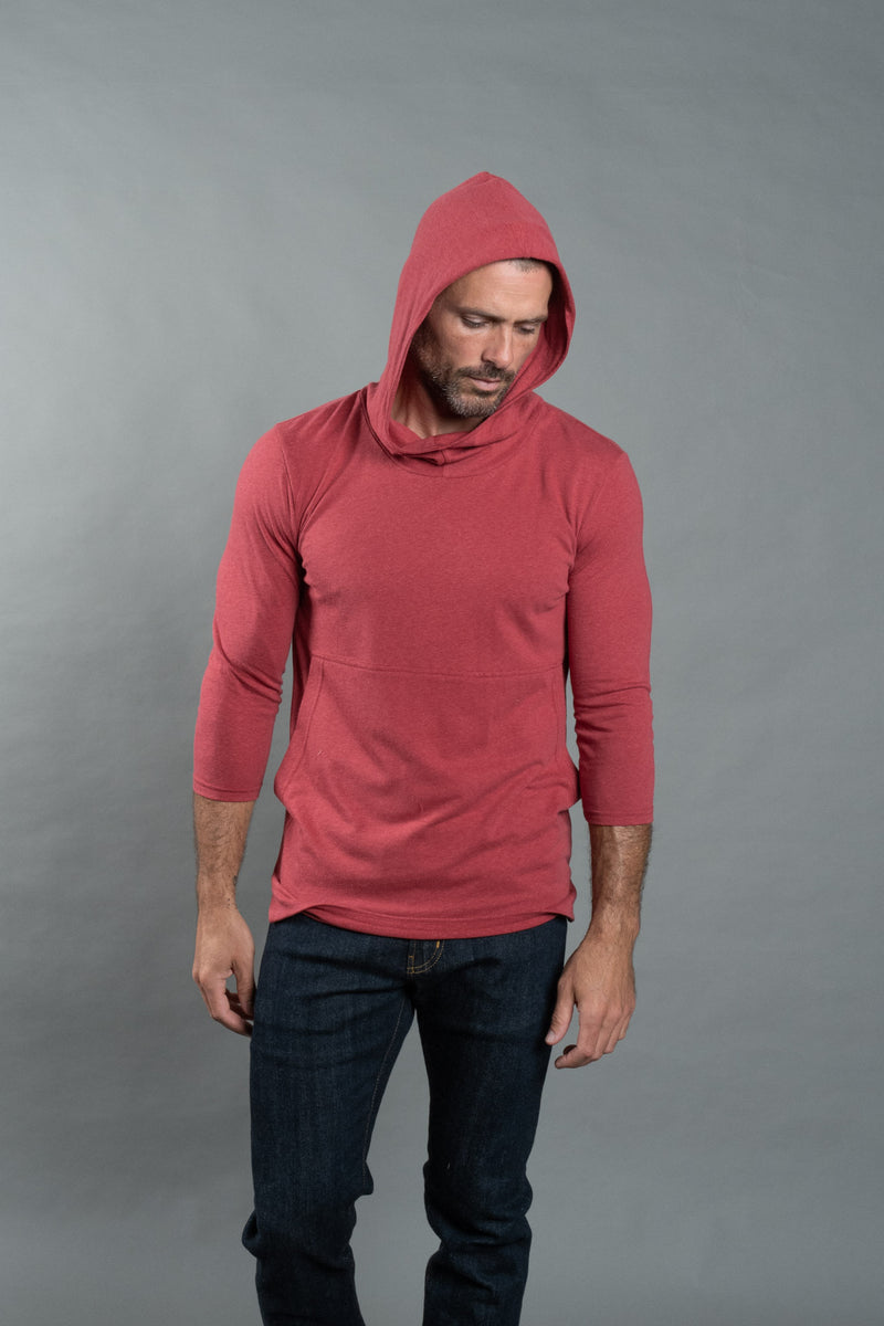 Men's 3/4 Sleeve Cowl Neck Visor Hoodie