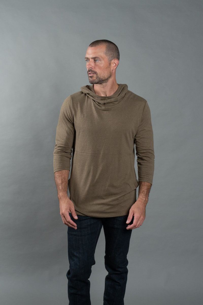 Men's 3/4 Sleeve Cowl Neck Visor Hoodie