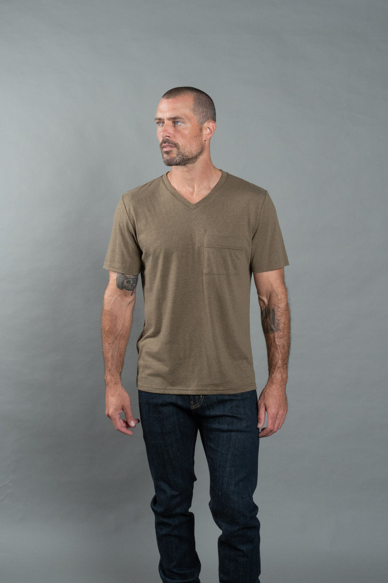 Men's Warren Wide Pocket Cotton Linen V-Neck Tee