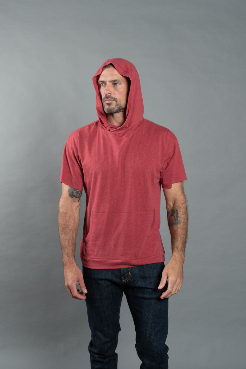 Men's Jersey Tee Kangaroo Pocket Hoodie — Burnt Red