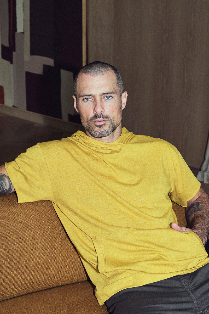 Men's Jersey Tee Kangaroo Pocket Hoodie — Mustard