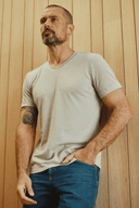 Men's Tri-Blend Stitch Sleeve V-Neck Tee — Mika Jaymes (view 17)