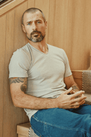 Men's Tri-Blend Stitch Sleeve V-Neck Tee — Mika Jaymes (view 18)