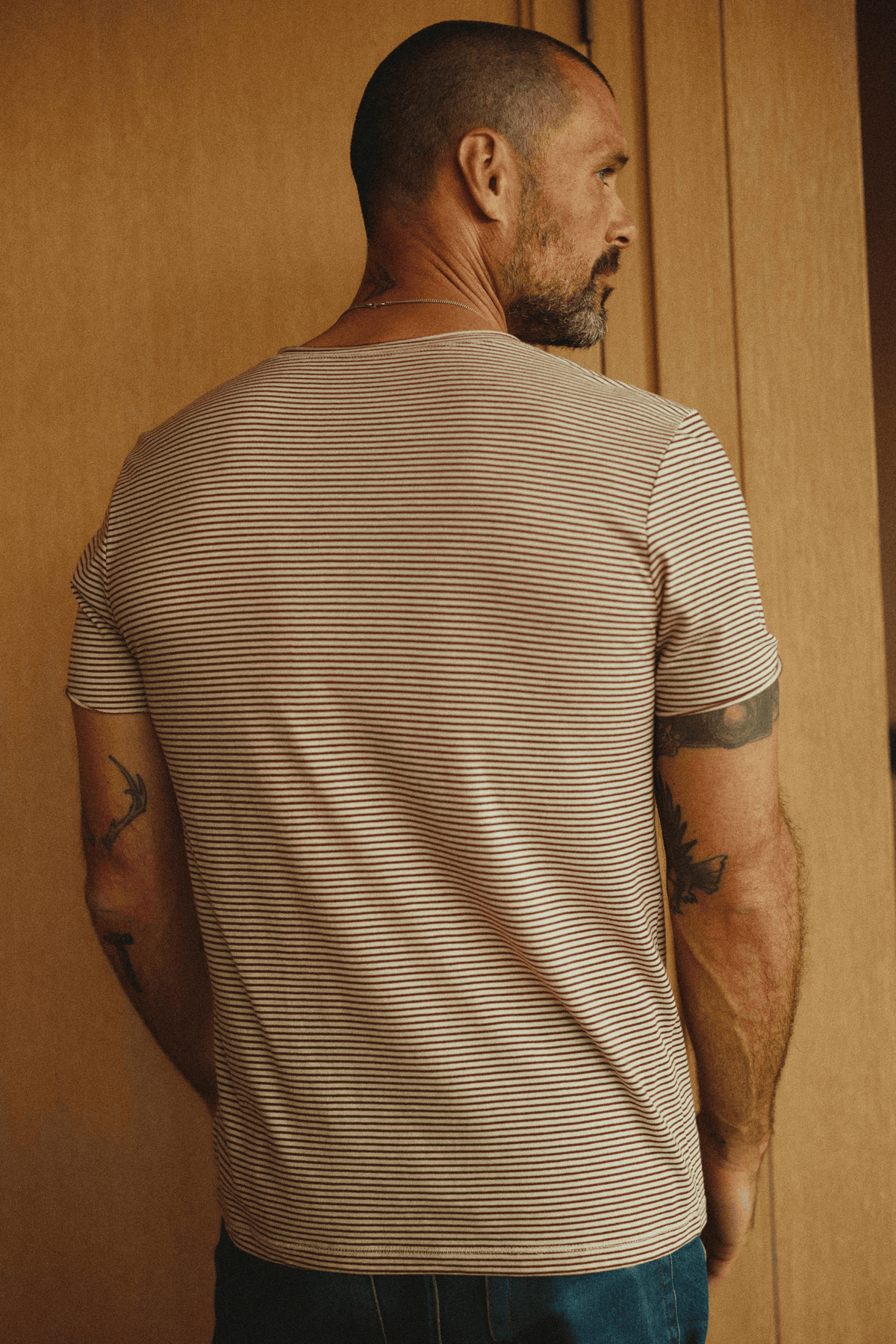 Men's Cotton Brolin Raw Neck Crew Stripe Tee - view 2