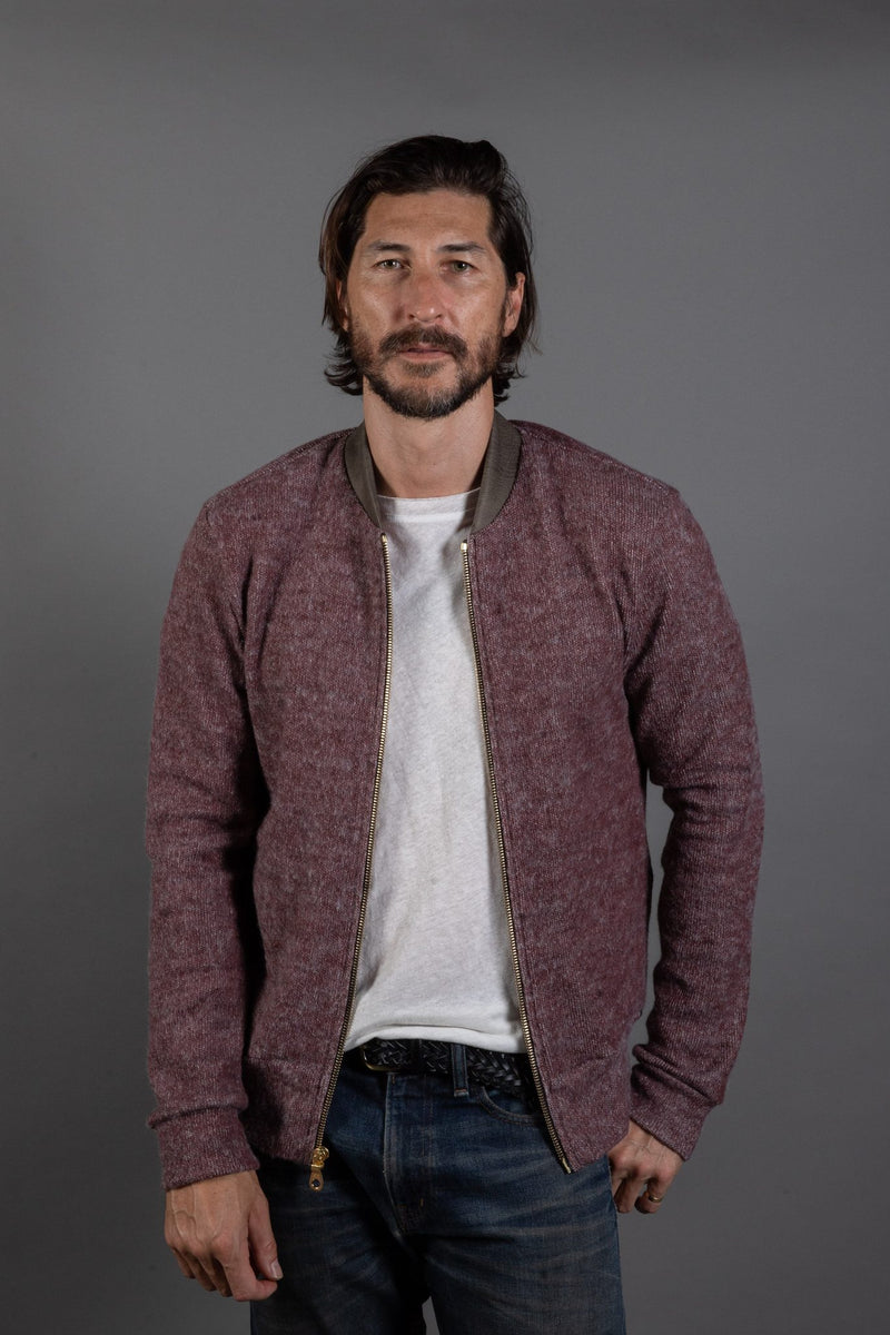 Men's Soft Knit Melange Bomber Jacket — Maroon