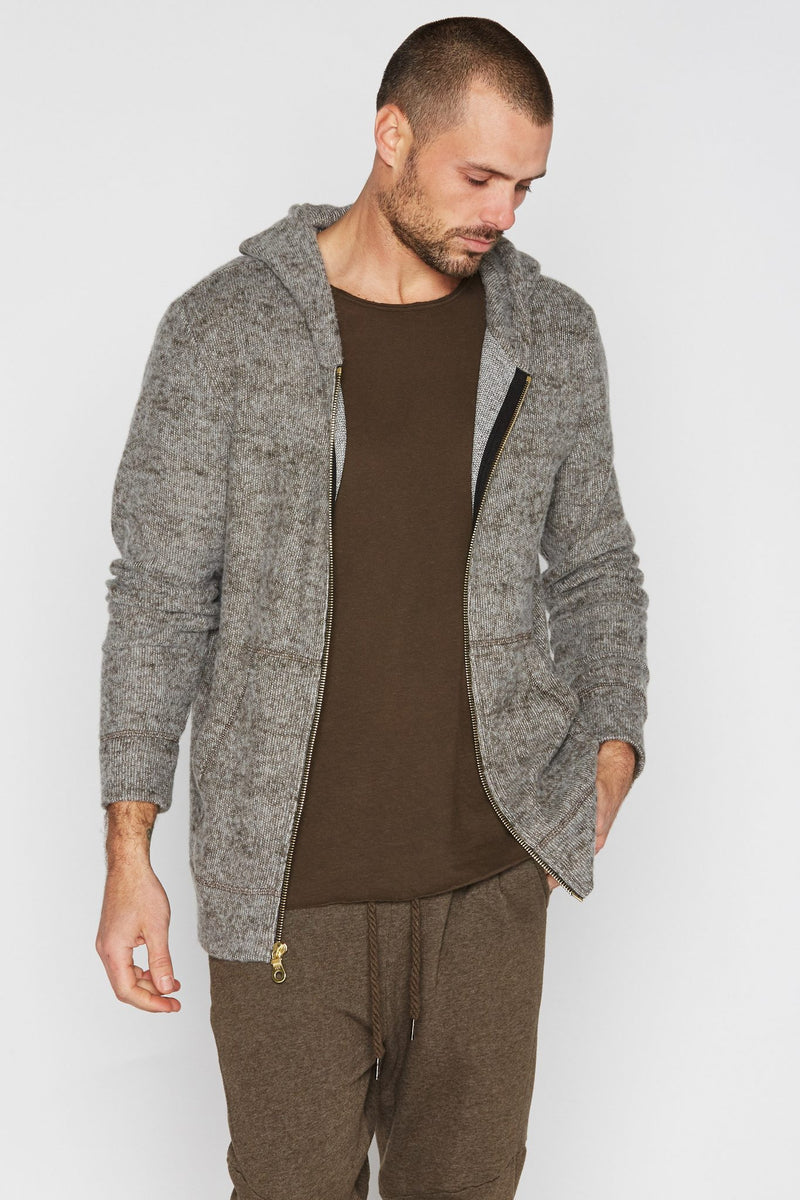 Men's Soft Knit Melange Zip Front Hoodie — Brown