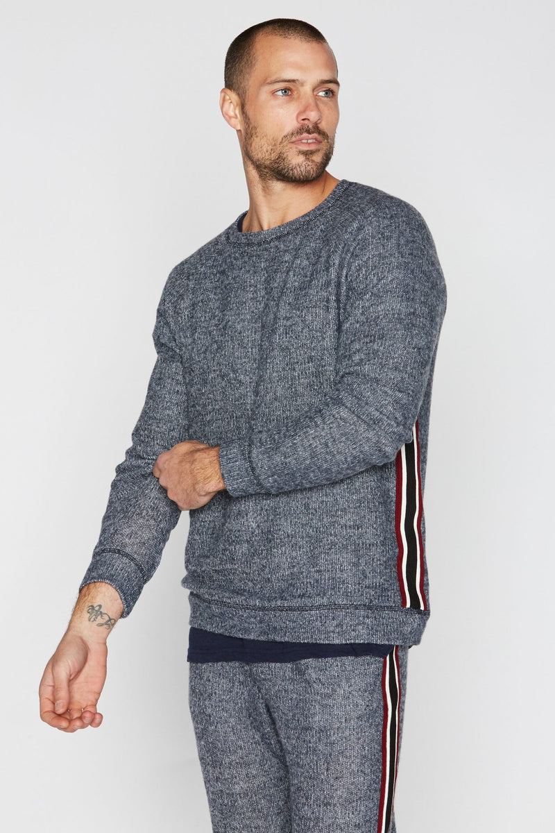 Men's Soft Knit Melange Side Stripe Pullover Sweater — Navy