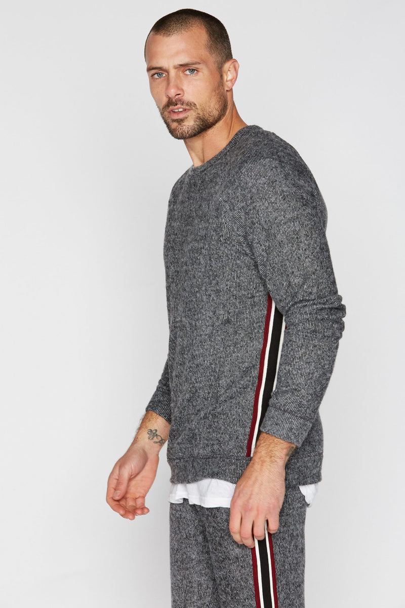 Men's Soft Knit Melange Side Stripe Pullover Sweater — Black