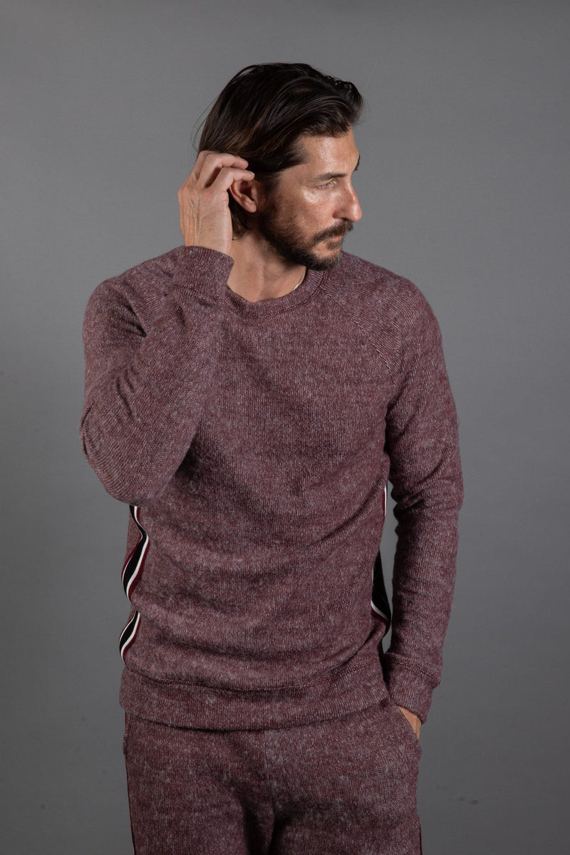 Men's Soft Knit Melange Side Stripe Pullover Sweater — Maroon