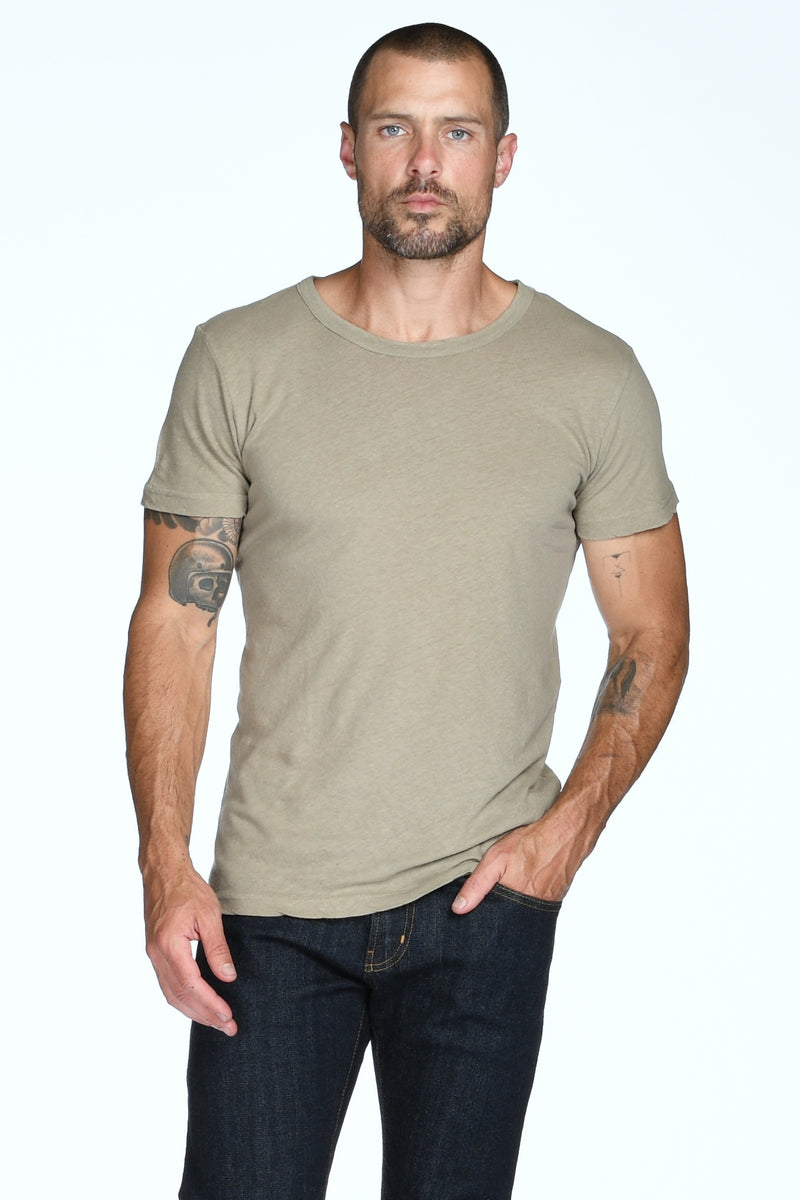 Men's Linen Blend Wide Neck Band Tee