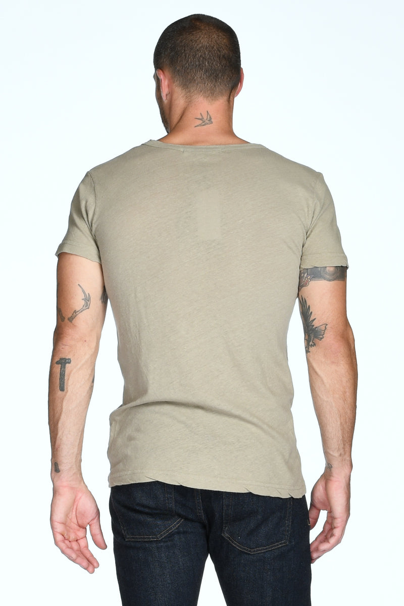 Men's Linen Blend Wide Neck Band Tee