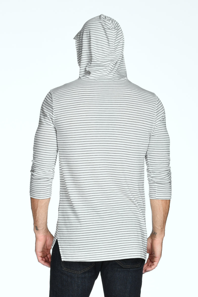 Men's 3/4 Sleeve Cowl Neck Visor Stripe Hoodie