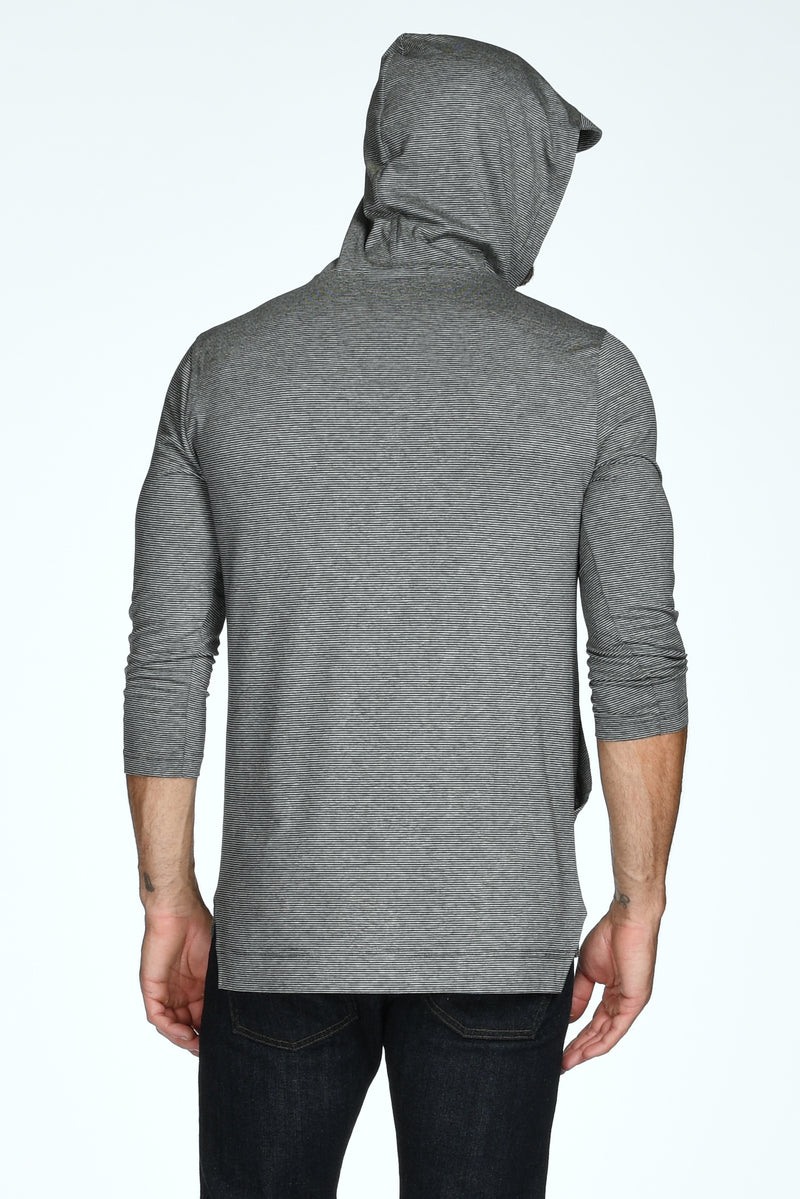 Men's 3/4 Sleeve Cowl Neck Visor Stripe Hoodie