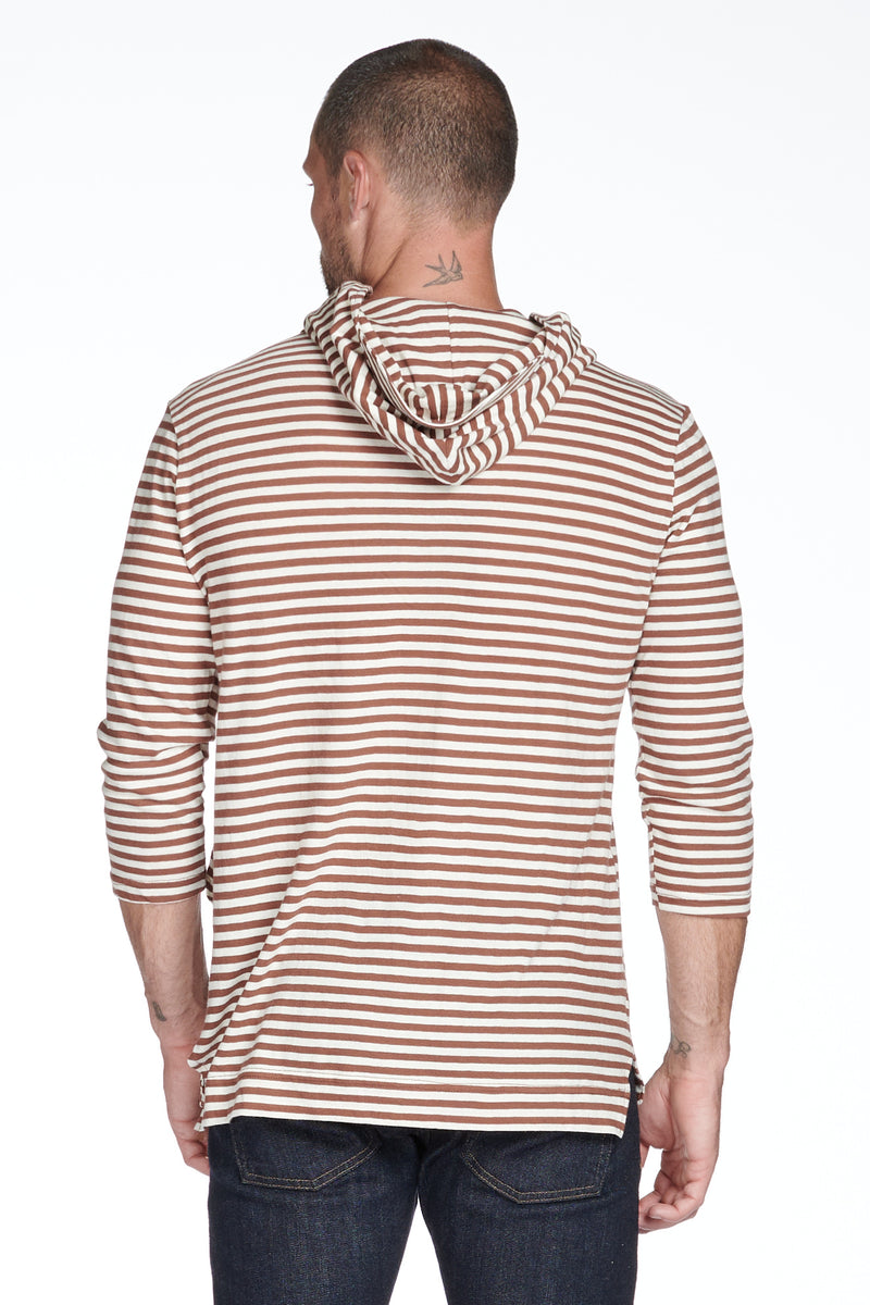 Men's 3/4 Sleeve Cowl Neck Visor Stripe Hoodie