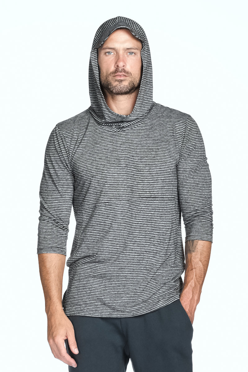 Men's 3/4 Sleeve Cowl Neck Visor Stripe Hoodie