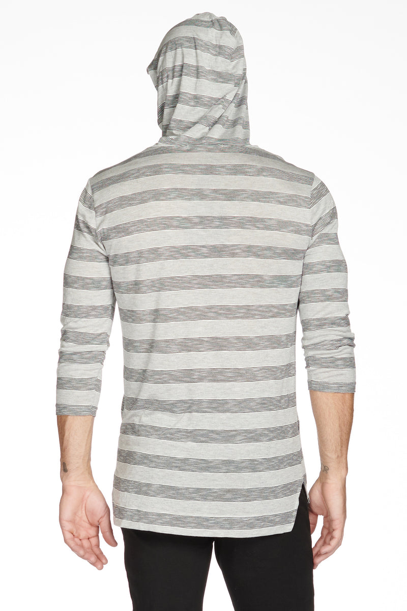 Men's 3/4 Sleeve Cowl Neck Visor Stripe Hoodie