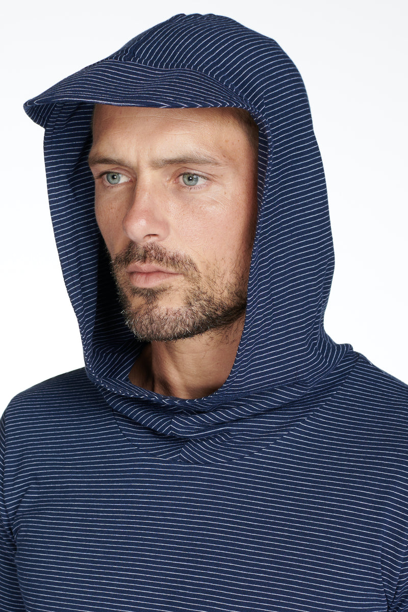 Men's 3/4 Sleeve Cowl Neck Visor Stripe Hoodie