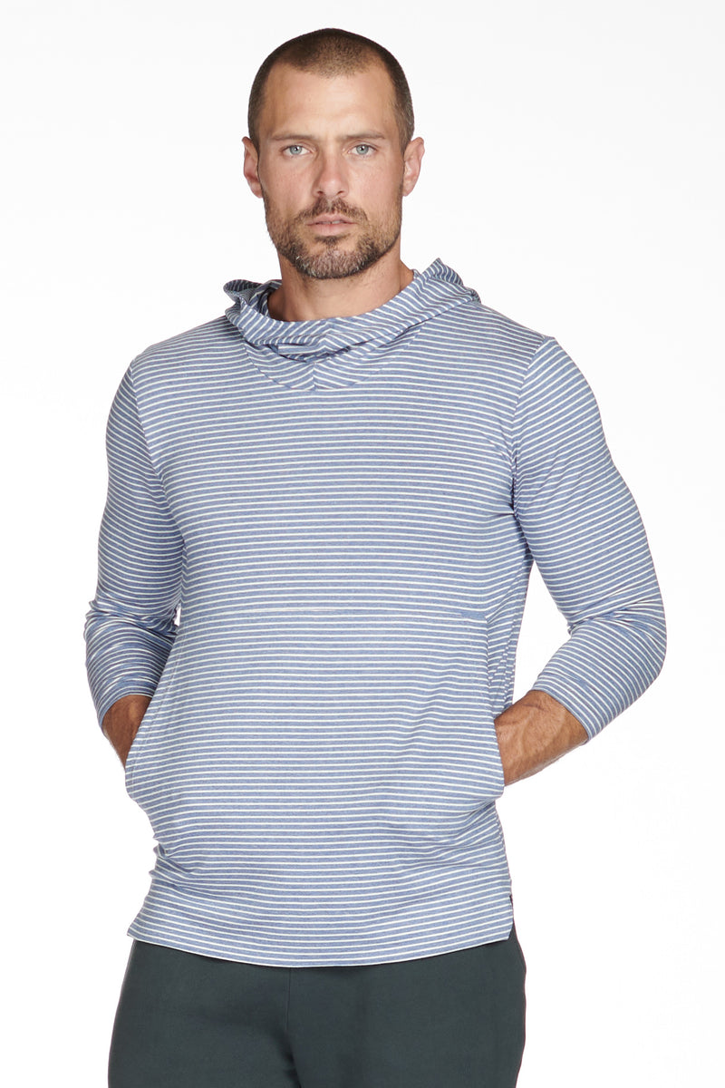 Men's 3/4 Sleeve Cowl Neck Visor Stripe Hoodie