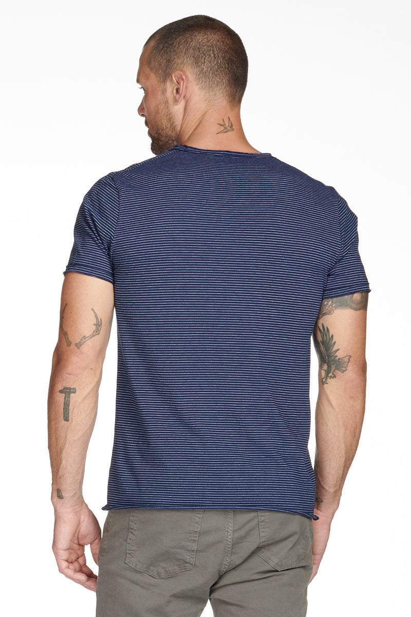 Men's Raw Edge Patch Sleeve Stripe Tee