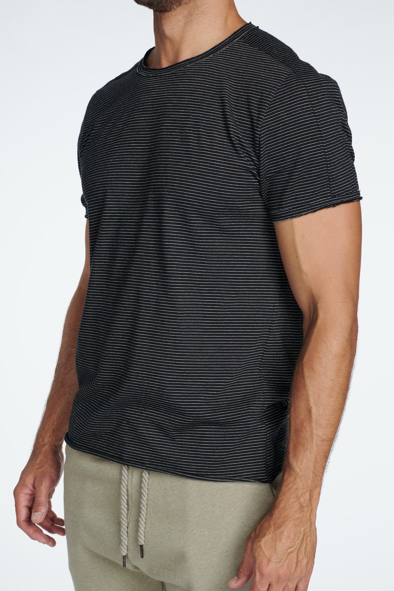 Men's Raw Edge Patch Sleeve Stripe Tee