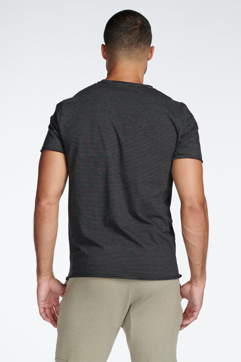 Men's Raw Edge Patch Sleeve Stripe Tee