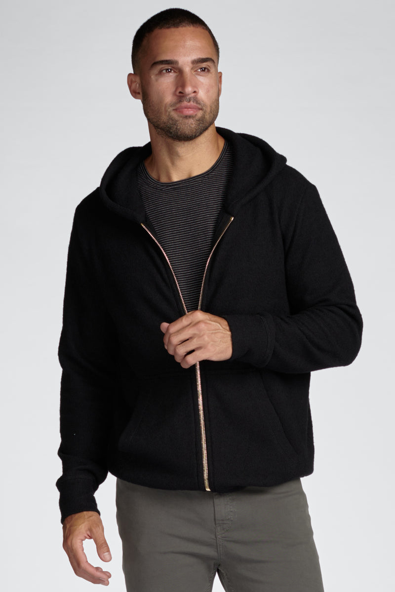 Men's Soft Knit Melange Zip Front Hoodie — Jet Black
