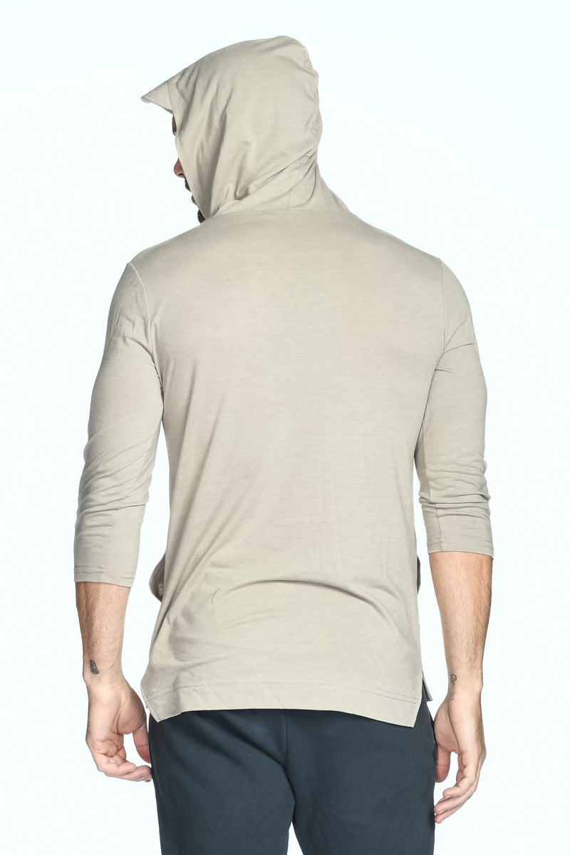 Men's 3/4 Sleeve Cowl Neck Visor Hoodie