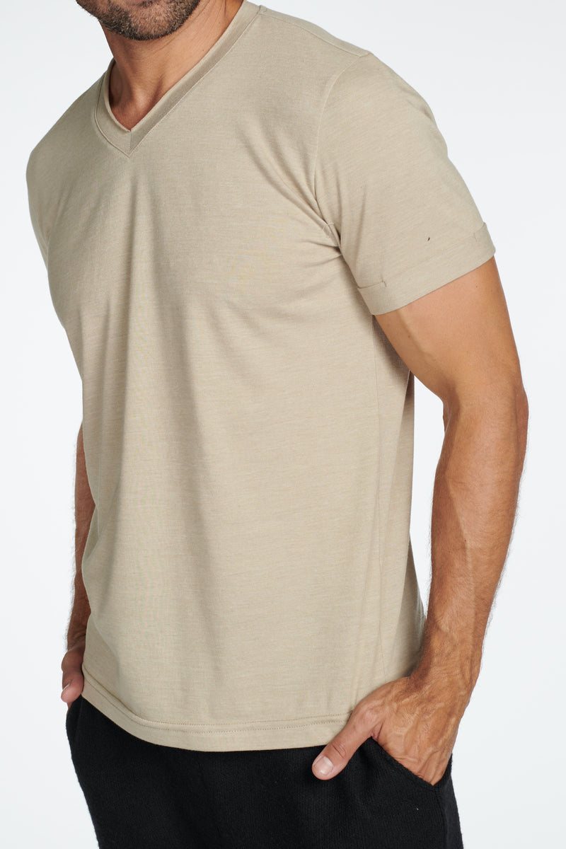 Men's Tri-Blend Stitch Sleeve V-Neck Tee