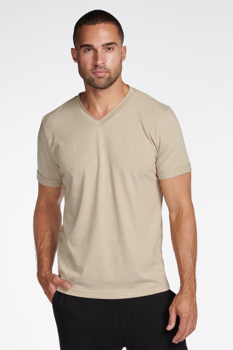 Men's Tri-Blend Stitch Sleeve V-Neck Tee