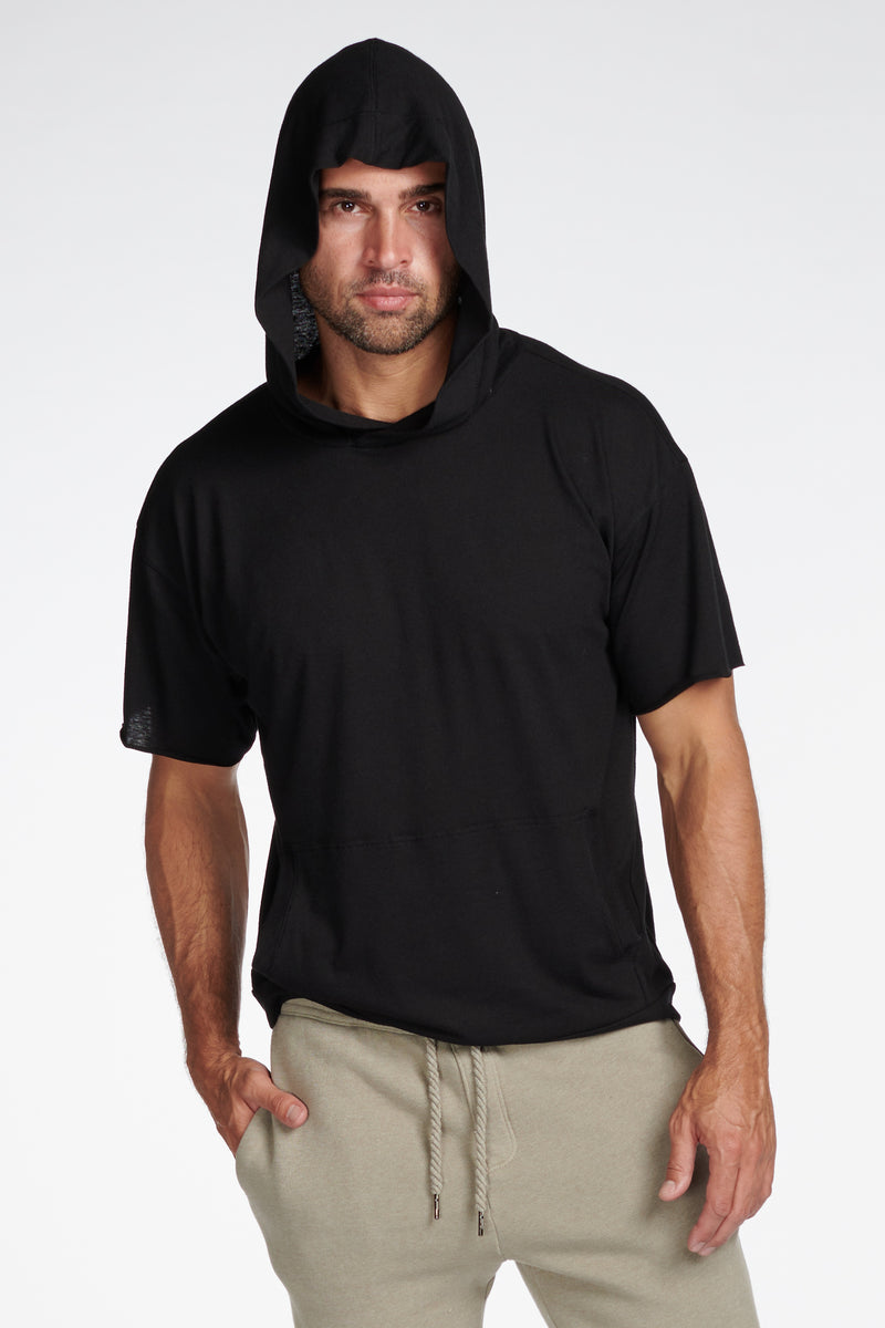 Men's Jersey Tee Kangaroo Pocket Hoodie — Jet Black