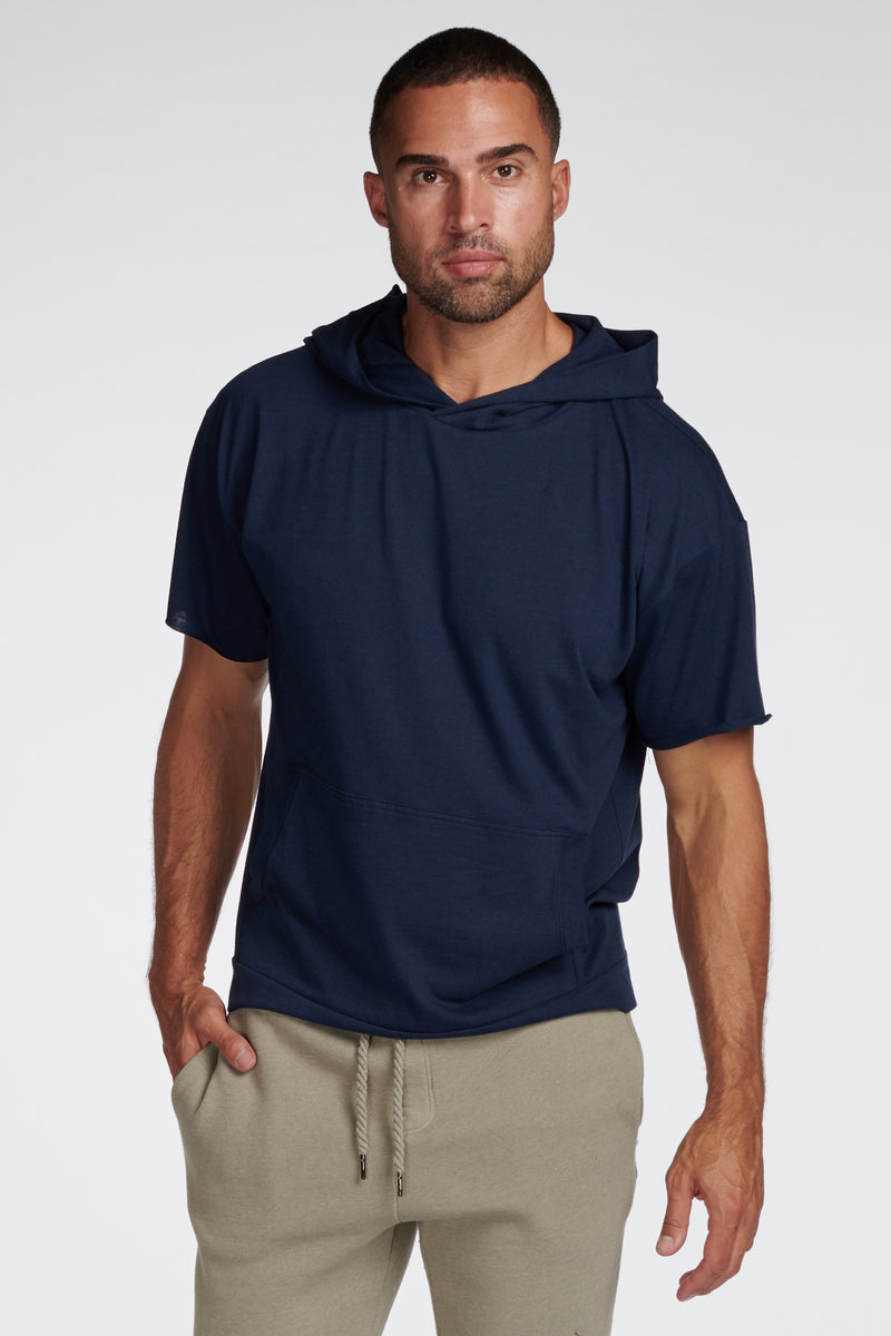 Men's Jersey Tee Kangaroo Pocket Hoodie — Navy