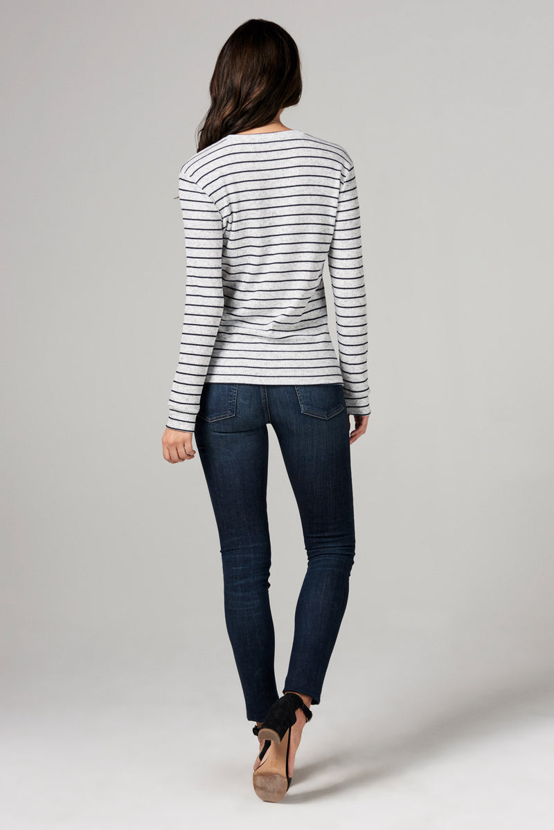 WOMEN'S STRIPE SWEATER PULLOVER - NAVY STRIPE — NAVY STRIPE