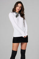 Women's Waffle Thermal Sweater Pullover - White