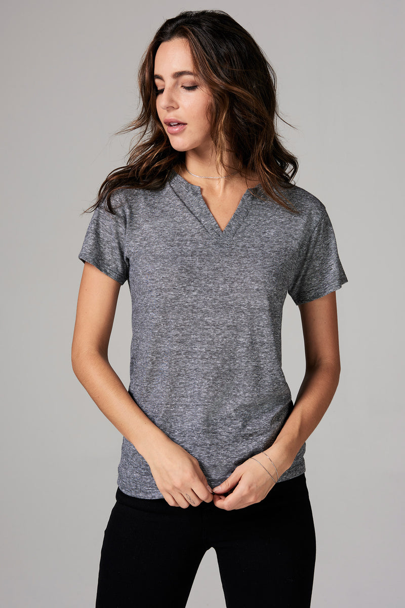 WOMEN'S CROSS V-NECK TEE - MINI STRIPE — MINI STRIPE