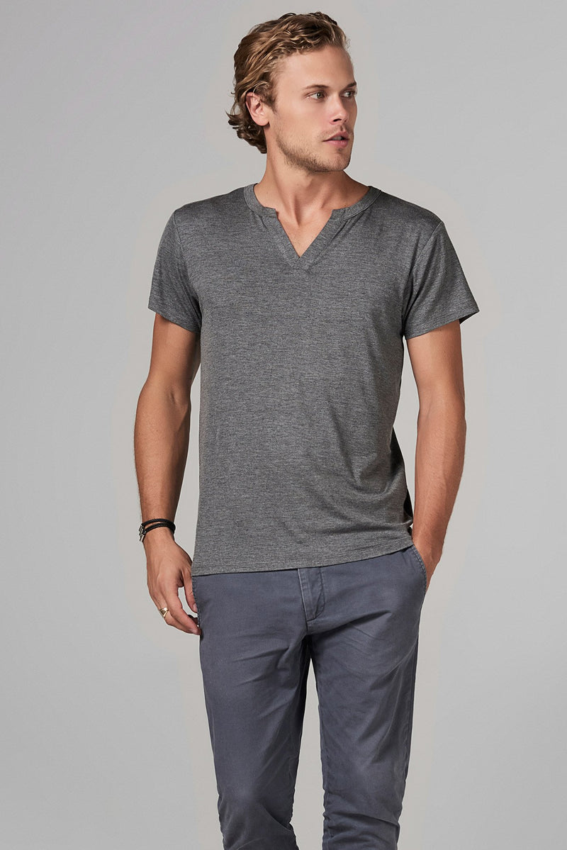 Men's Modal Cross V-Neck Tee — Heather Grey