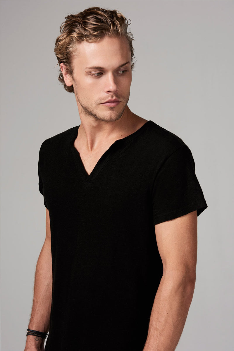 Men's Heavy Cotton Cross V-Neck Tee — Black