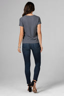 Women's Linen Blend Cross V Neck Tee - Grey - view 4