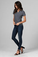 Women's Linen Blend Cross V Neck Tee - Grey - view 2