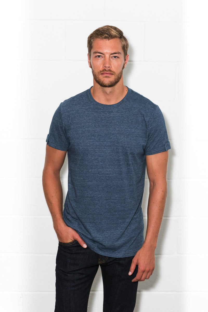 Men's Tri-Blend Tab Sleeve Tee — Heather Blue